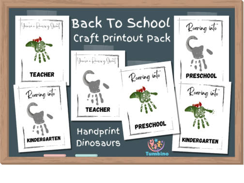 back to school craft printable pack of 6 pdf download handprint dinosaur, roaring into preschool, roaring into kindergarten, you're a roaring great teacher