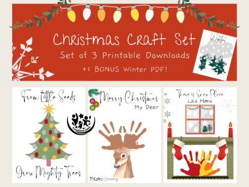 winter holiday christmas craft set christmas tree, fireplace, winter, reindeer, handprint and fingerprint craft