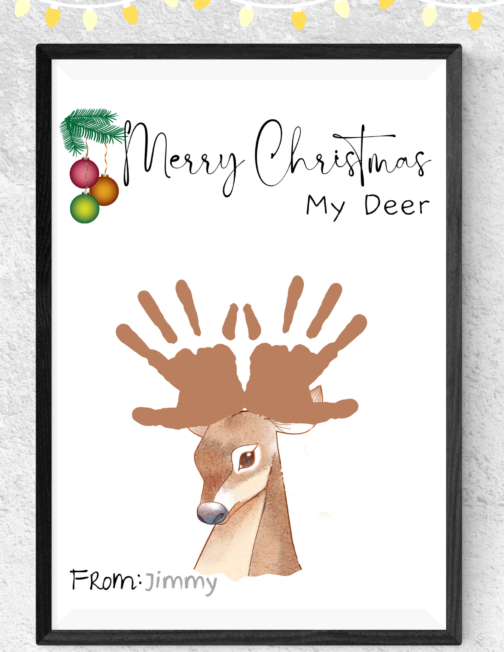 Reindeer winter holiday christmas craft set christmas tree, fireplace, winter, reindeer, handprint and fingerprint craft