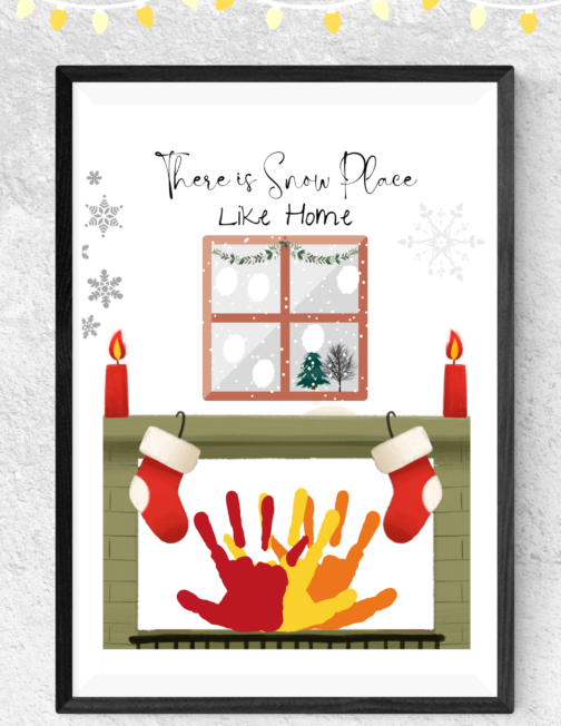 Fireplacec winter holiday christmas craft set christmas tree, fireplace, winter, reindeer, handprint and fingerprint craft