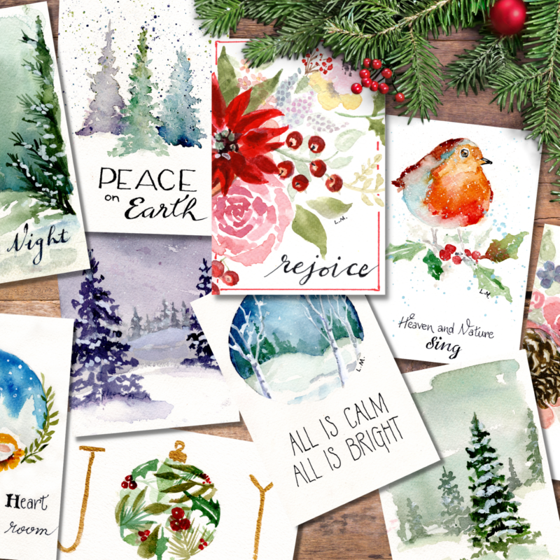 Watercolor Christmas Cards Digital Download | PDF and PNG printable download | Christian Cards | Advent | Christmas Carol Quotes | Xmas gift